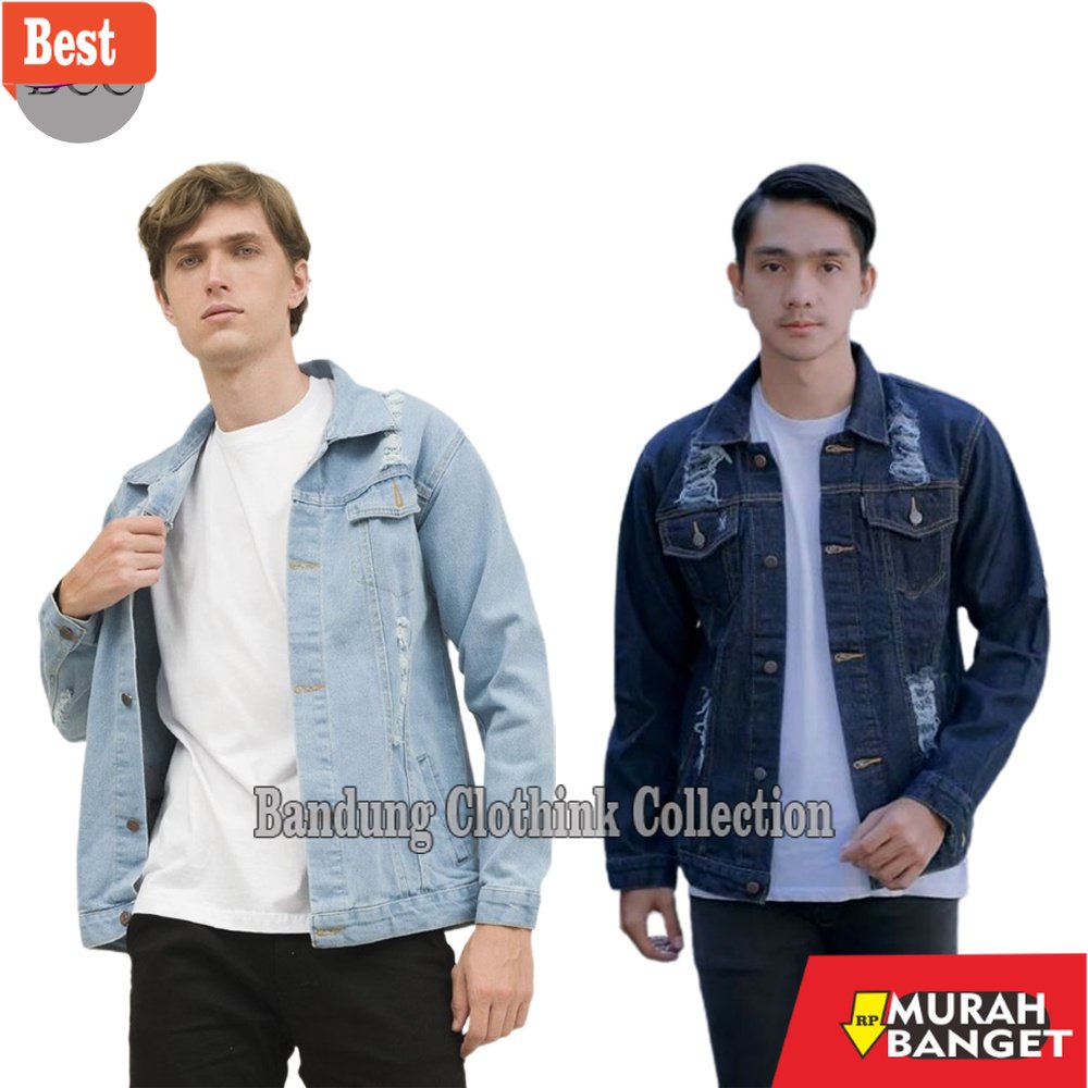 Jaket denim pria terbaru- BCC - Jaket Jeans Pria Ripped - Jaket Jeans Pria Sobek - Jaket Jeans Destr