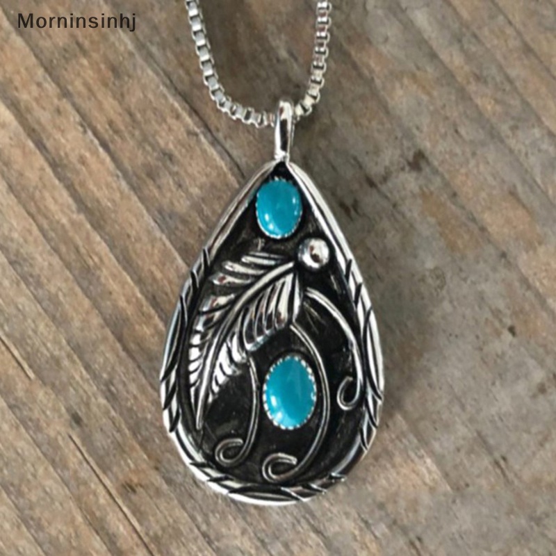 Mornin Vintage Leaf Green Stone Color Pendant Necklace Bohemia Pernyataan Perhiasan Tetesan Air Liontin Kalung Wanita id