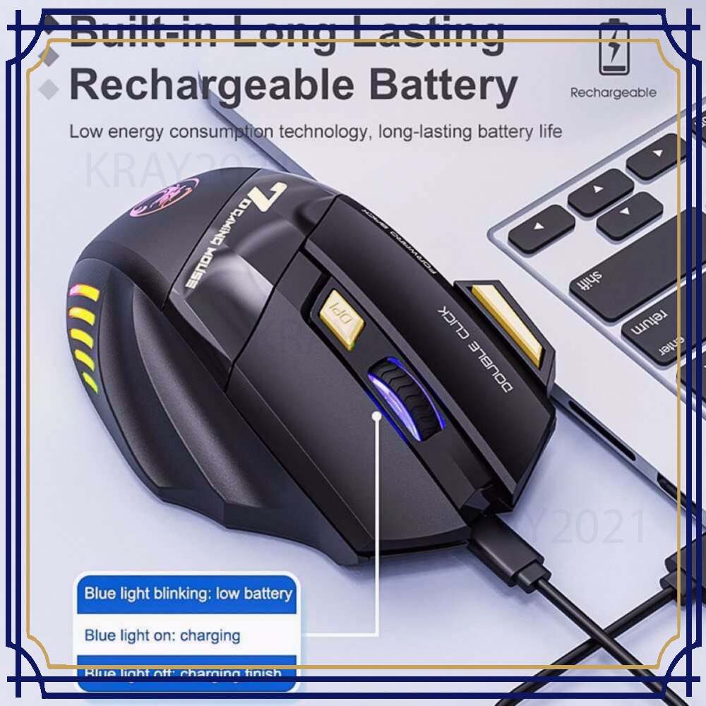 Wireless Gaming Mouse Ergonomic RGB Rechargeable 3200 DPI MS256