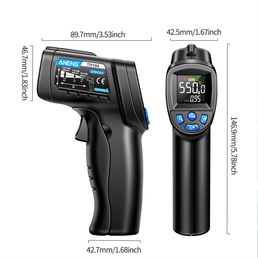 POPULAR Populer Infrared Thermometer Non Kontak D:S=12:1 -58℉ Kepada1022℉ (-50℃ Kepada550℃) Pyrometer IR Digital Untuk Industri