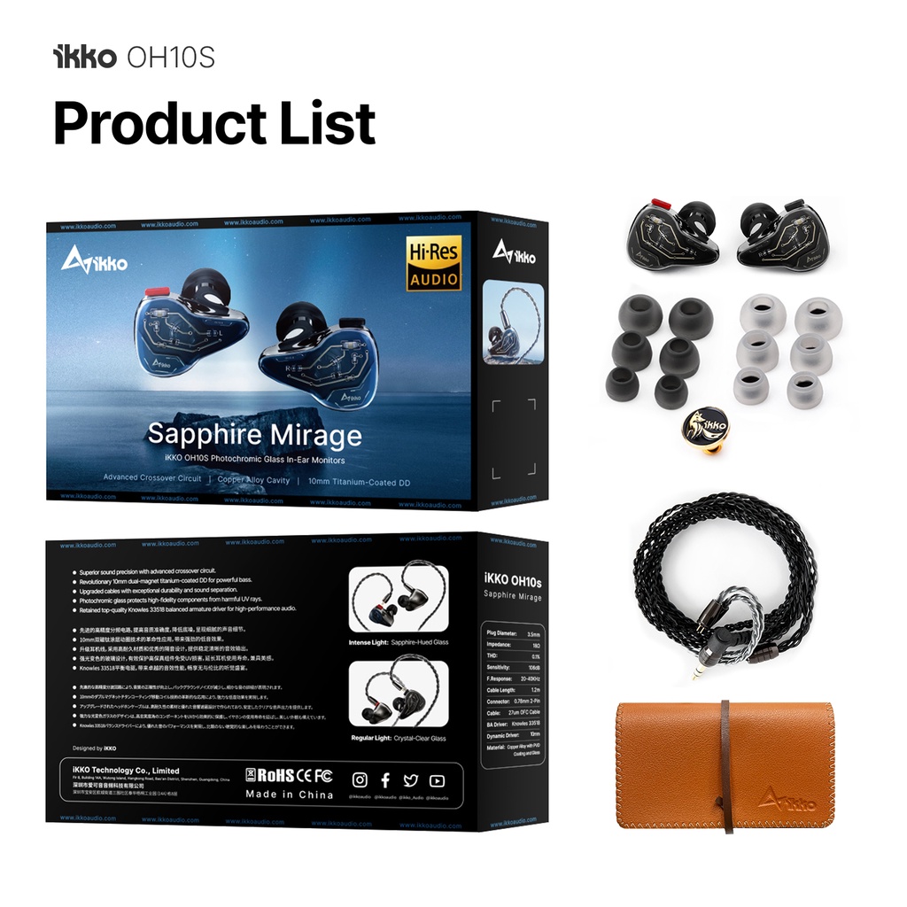 Ikko OH10S 1DD+1BA Hybrid IEMs Sapphire Mirage In-Ear Monitor Earphone Photochromic Glass Headphone Dengan OFC Kabel Lapis Perak