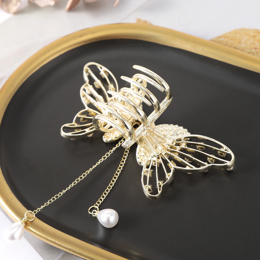 Alloy Butterfly Hair Clip Hair Claw Fashion Berlian Imitasi Mutiara Jumbai Jepit Rambut Wanita Aksesoris Rambut