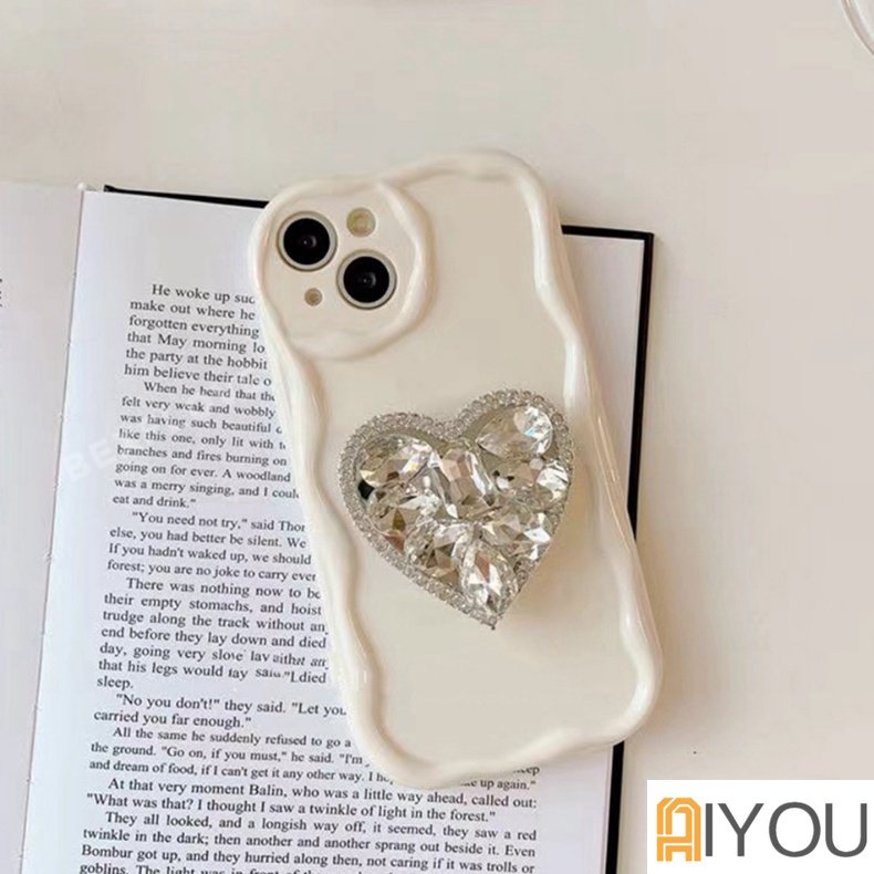 IPHONE Mewah Bling Berlian Love Heart Phone Grip Tok Griptok Korea Holder Phone Case Untuk Iphone11 12 13 14 Pro Max7 8 Plus 11Pro X XR XS MAX Se2020 2022 Casing Ponsel Gelombang Lucu