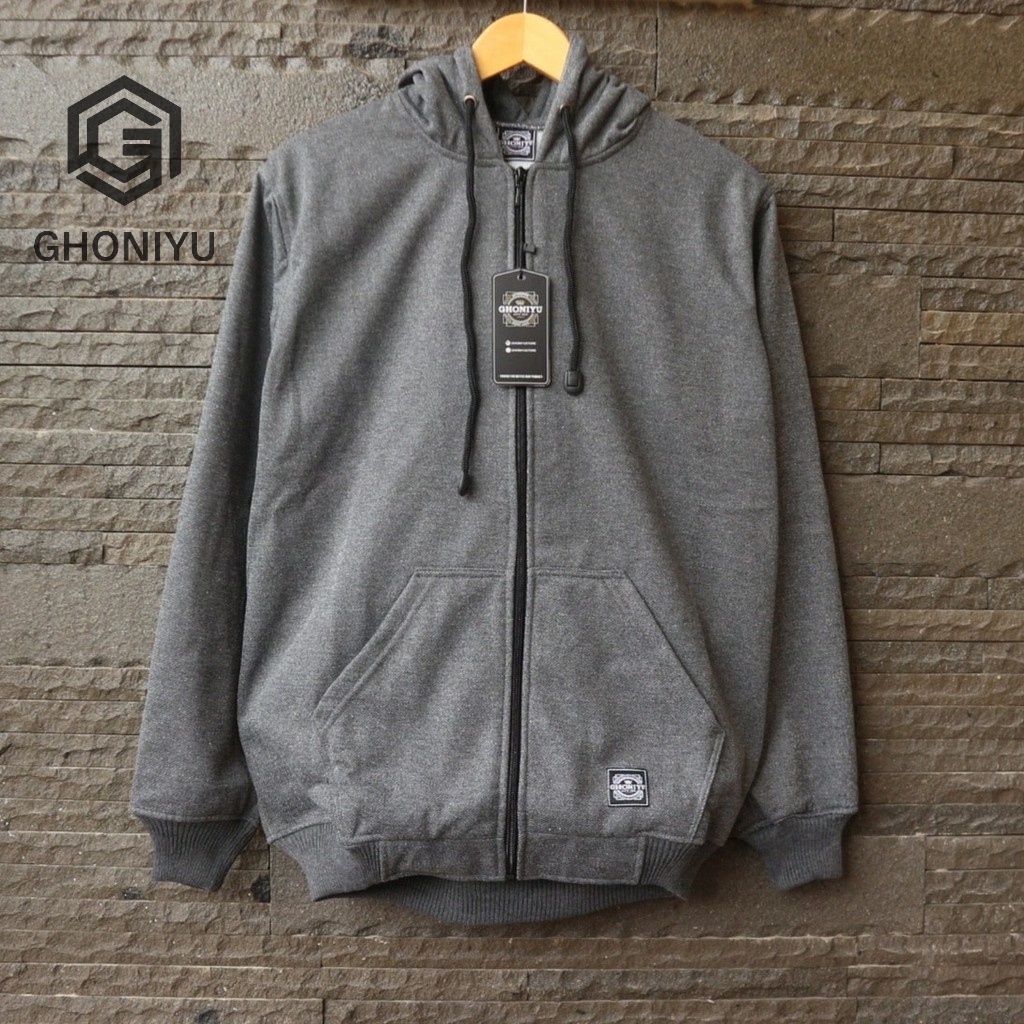 JAKET ZIPPER HOODIE POLOS/KOMBINASI ORIGINAL GHONIYU JUMBO