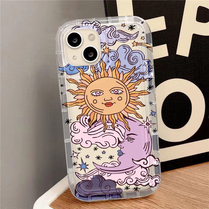 IPHONE Art Sun Moon Case Kompatibel Untuk Iphone7Plus8Plus6Plus11 14 13 12 Pro MAX XR X XS MAX SE Airbag Shockproof Cover