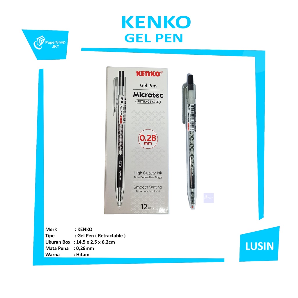 

KENKO - Pulpen Jel Gel Pen Microtech 0.28 - Black - Lusin