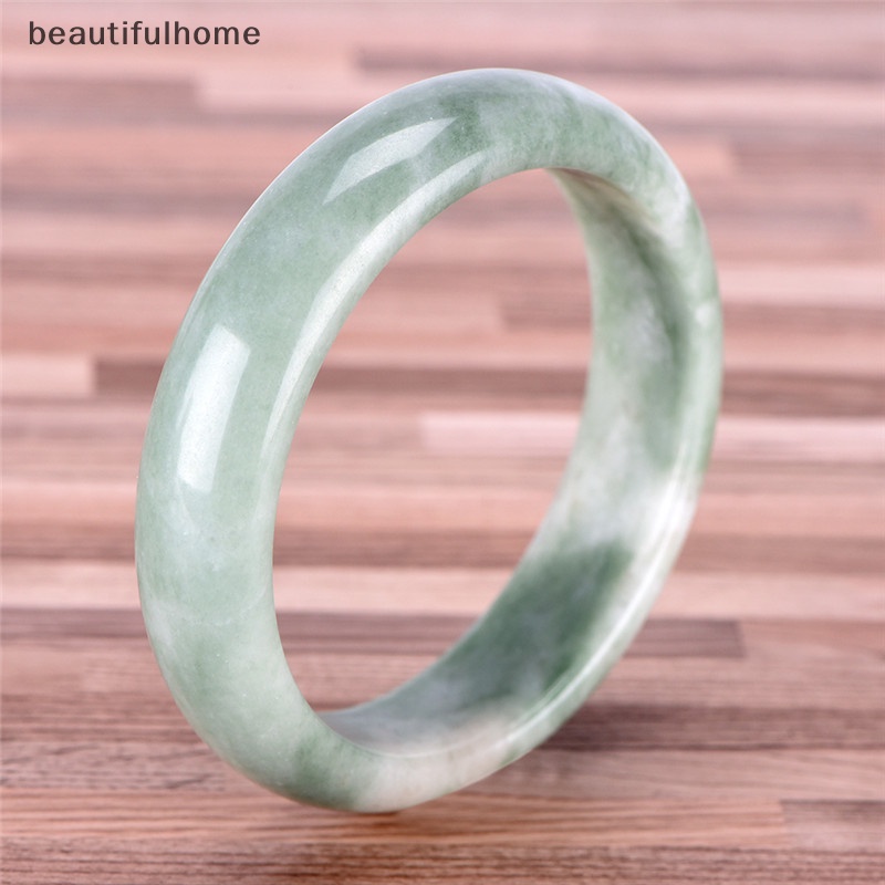 {beautifulhome} Gelang Bangle Permata Giok Hijau Alami Asli Elegan Perhiasan Handmade Fashion.