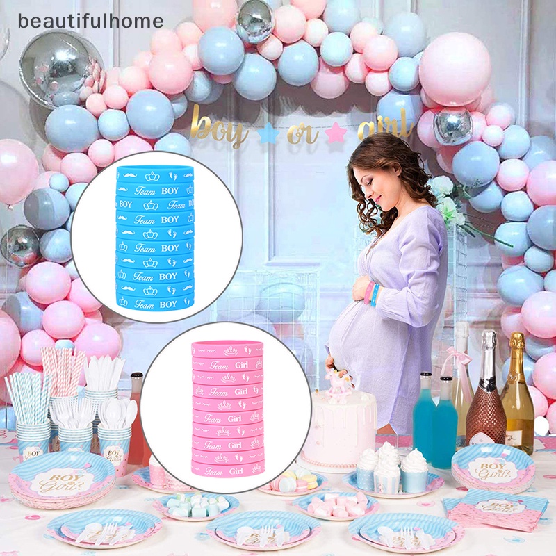 {beautifulhome} 36pcs Gelang Gender Reveal Gelang Tangan Silikon Team Boy Karet Cewek.