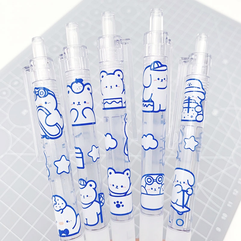 MMM Pulpen Aesthetic Lucu Motif Bear Pena Gel 0.5mm Warna Hitam Pen Tinta Gel Mekanik Ujung Lancip Bolpoin Cetek Cetekan Alat Tulis Kantor Cute Ballpoint School Stationery ATK Murah Import