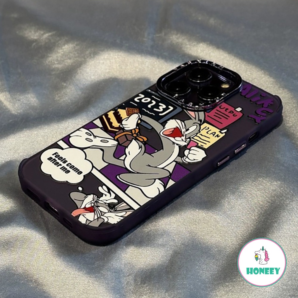 Casing Ponsel Lensa Berlapis Ungu Tua Fashion Untuk iPhone 14 Pro Max13 11 12 Pro Max XR XS 8 7plus Kartun Bugs Bunny Shockproof Back Cover