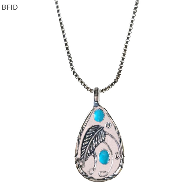 [BFID] Vintage Leaf Green Stone Color Pendant Necklace Bohemia Pernyataan Perhiasan Tetesan Air Liontin Kalung Wanita [ID]