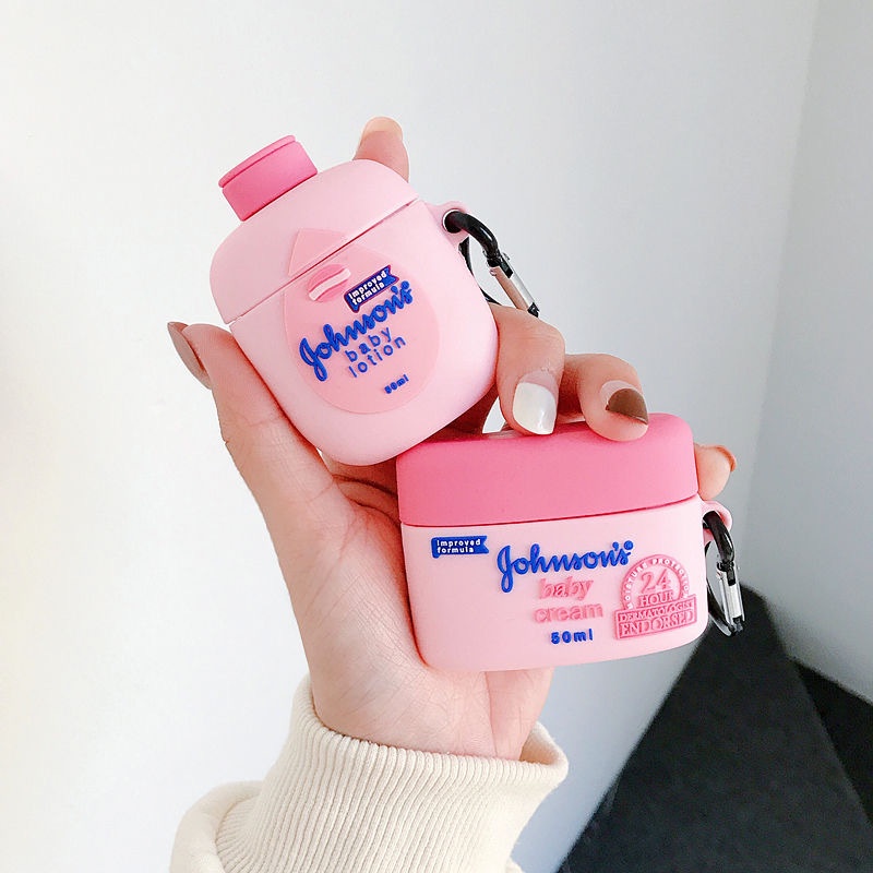 3d Baby Body Lotion Pink Botol Penutup Case Pelindung Anti Jatuh Dengan Pengait Untuk Airpods1 2 Pro i12 inpods 12 13 Pro i13