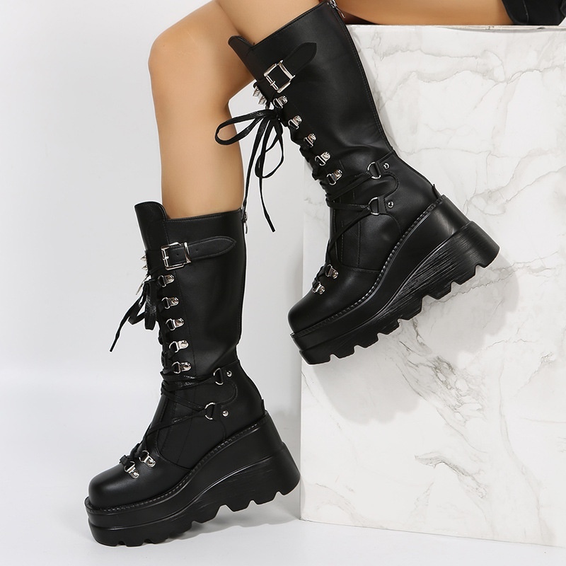 HS / Sepatu Boots chunky Panjang Wanita Hak Tinggi Fashio 291