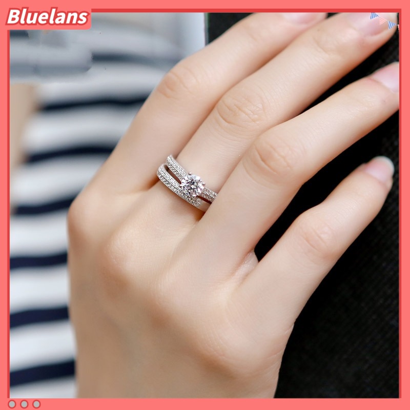 [BLS] Micro-hias Set Cincin Simulasi Zirkon Cincin Lamaran Eropa Dan Amerika Fashion Engagement Banquet Ring