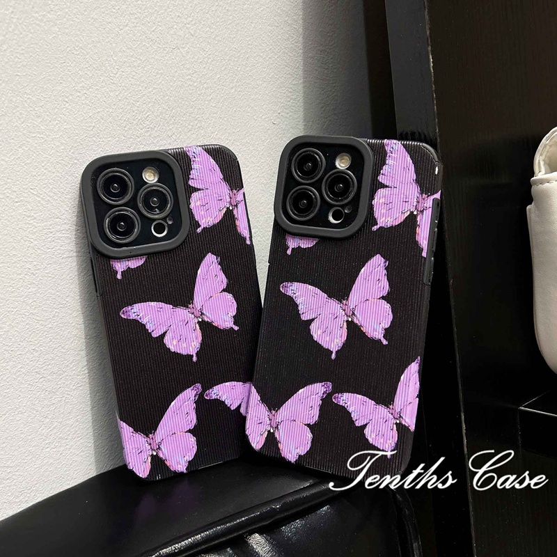 Kompatibel Untuk Iphone14 13 12 11 Pro Max X XR Xs Max7 8 Plus SE 2020 INS Gaya Ungu Motif Kupu-Kupu Ponsel Case Lembut Penutup Belakang