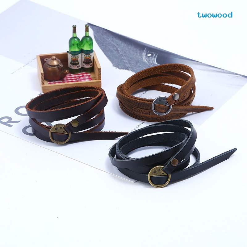 Twowood Gelang Kulit Sapi retro Sederhana multi-circle Pria leather bracelet