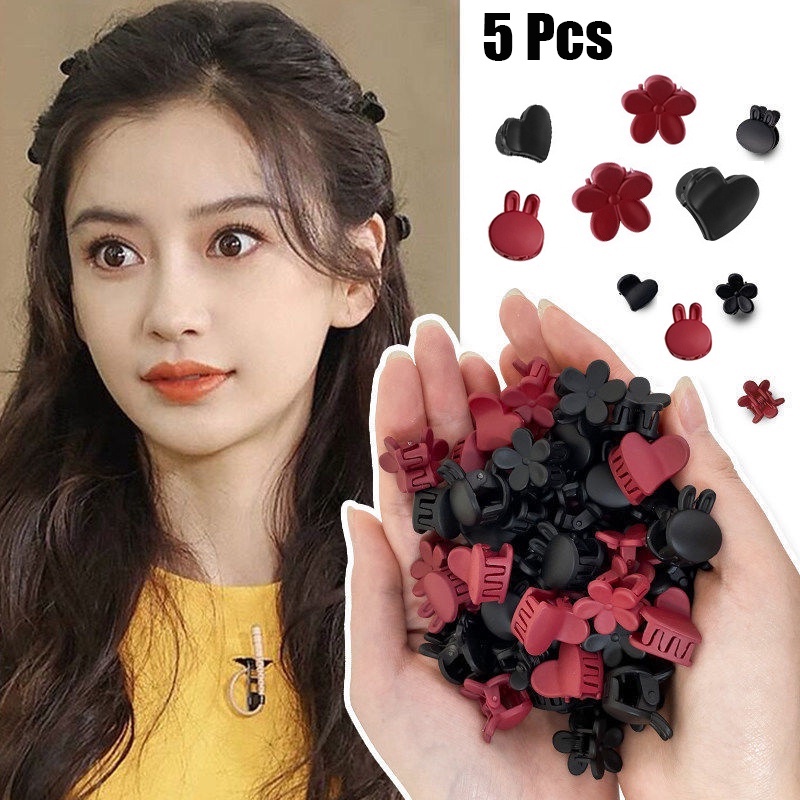 Woman Mini Flower Heart Rabbit Design Hair Claw Clips Girl Sweet Cute Akrilik Frosted Hiu Klip Poni Samping Jepit Rambut Aksesoris Rambut