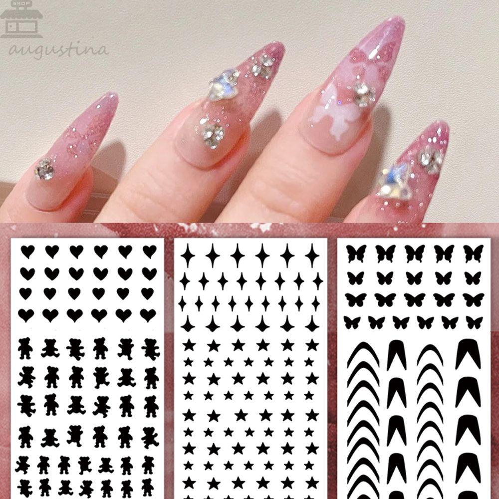 Agustina Nail Art Airbrush Stensil Trendi Menyenangkan Self-Adhesive Slider DIY Bintang Manicure Aksesoris Beruang Nail Art Template