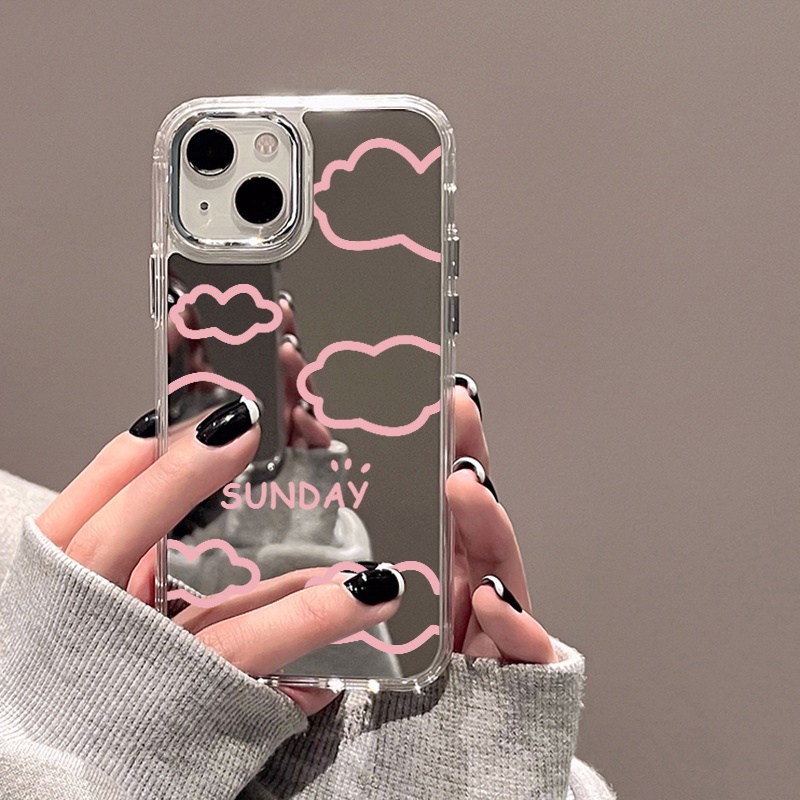 IPHONE Sunday Cloud Mirror Phone Case Kompatibel Untuk Iphone11 12 13 14 12Pro 13Pro 14Pro Pro Max XR X XS Max Electroplating Tombol Perlindungan Mirror Cover