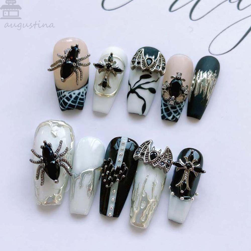 AUGUSTINA Agustina Cross Dekorasi Kuku Fashion Angin Gelap Gaya Cinta Hati Manikur Aksesoris Spider Zirkon Hiasan Kuku 3D Perhiasan Kuku