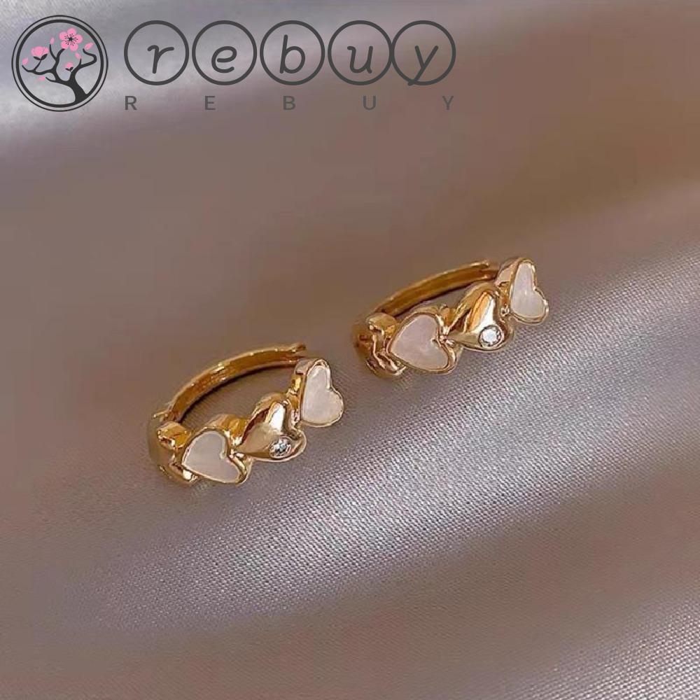 REBUY Rebuy Love Heart Hoop Earrings Korea Logam Zirkon Lucu Wanita Aksesoris Trend Perempuan Vintage Golden Chrismas Hadiah