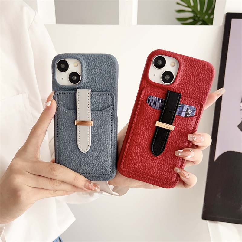 IPHONE Fashion Card Holder Leather Phone Case Untuk Iphone12 13 11 14 Pro Max12 13 Pro 14 plus Kartu Gelang PU Hard Shell Shockproof Cover