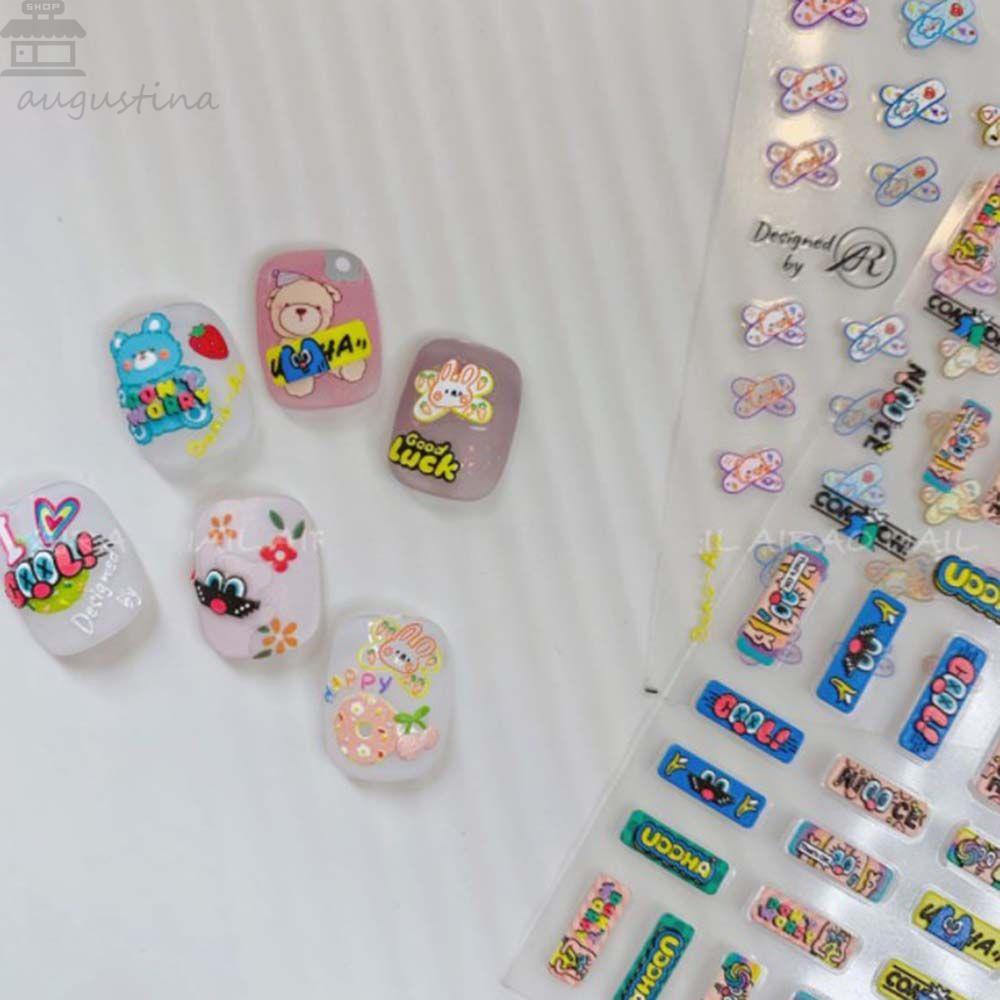 AUGUSTINA Agustina Stiker Nail Art Sweet Relief Donut Floret Little Bear Perekat Manikur Aksesoris