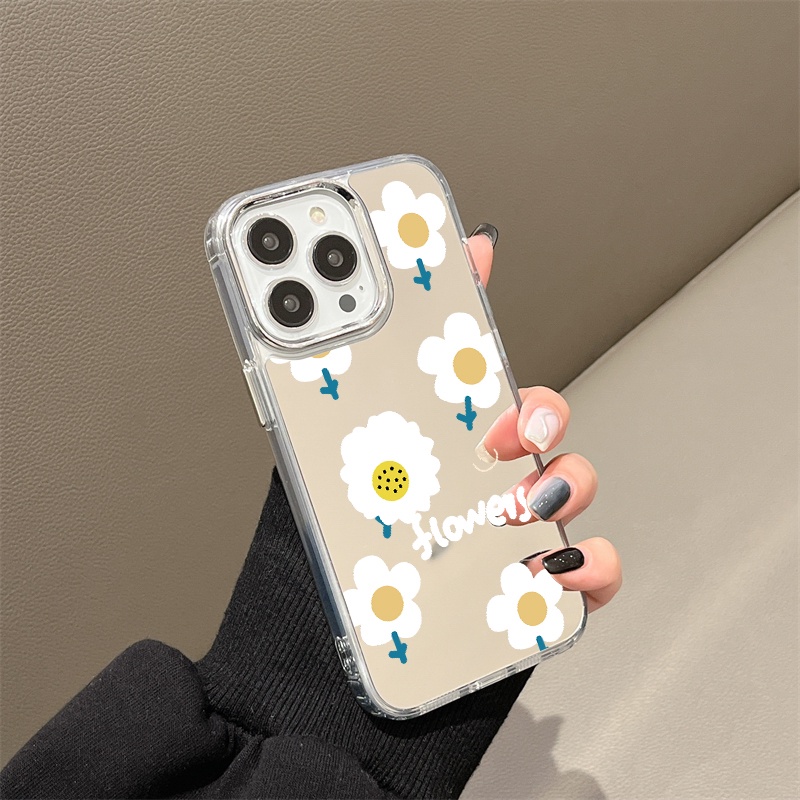 IPHONE Lukisan Bunga Cermin Ponsel Case Kompatibel Untuk Iphone11 12 13 14 12Pro 13Pro 14Pro Pro Max XR X XS Max Electroplating Tombol Perlindungan Mirror Cover