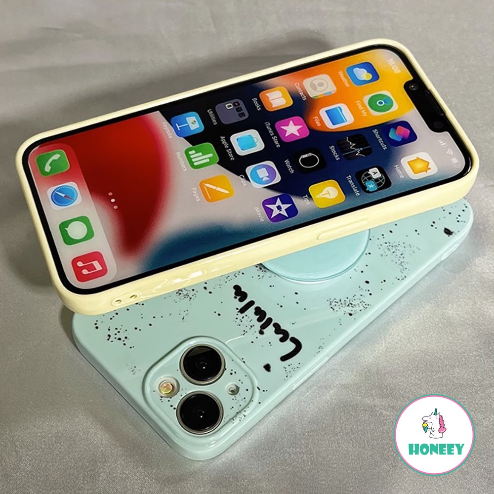 IPHONE Titik Tinta Inggris Sederhana Dengan Lingkaran Bracket Phone Case Kompatibel Untuk Iphone14 13 12 11 Pro Max14 Plus Lembut TPU Shockproof Pelindung Cover