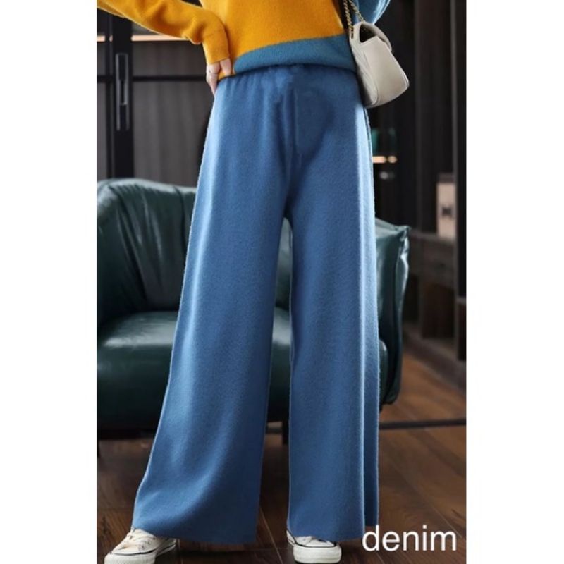 (C97) celana kulot knit panjang wanita warna sage / kulot rajut paanjang 97cm