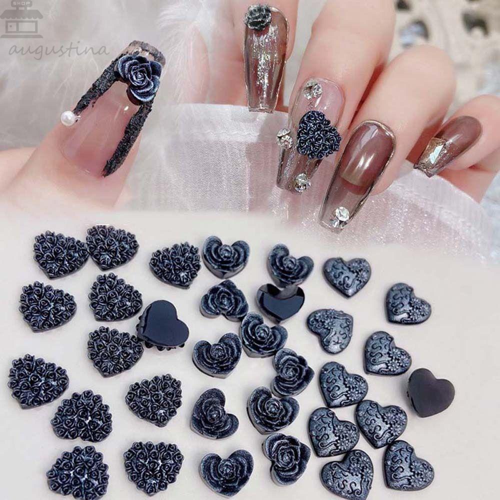 AUGUSTINA Agustinina Hiasan Kuku Hati Resin Fashion Rose Nail Ornament Flowers Nail Jewelry