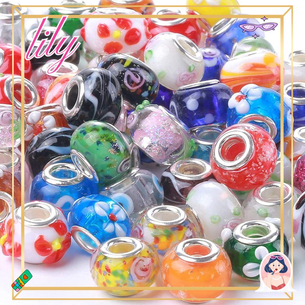 LILY 50pcs Manik-Manik Kaca Charms Perhiasan Gelang Membuat Manik Lampwork Eropa