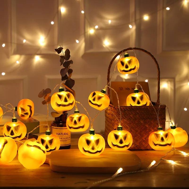 Classic Halloween Pumpkin Light String with Battery Box/ DIY Ditekuk Kawat Tembaga Garland Lamp/ Pesta Paskah Hias Horor Lampu Ambient