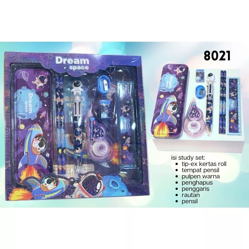 

mdn 8021 Set alat tulis souvenir ultah isi 8 pcs ada type-x & pen cetek
