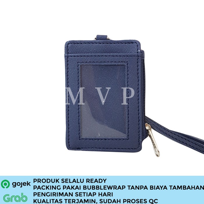

[DD] Lanyard Retsleting Name Tag ID Card Holder Kulit Sintetis Biru Navy