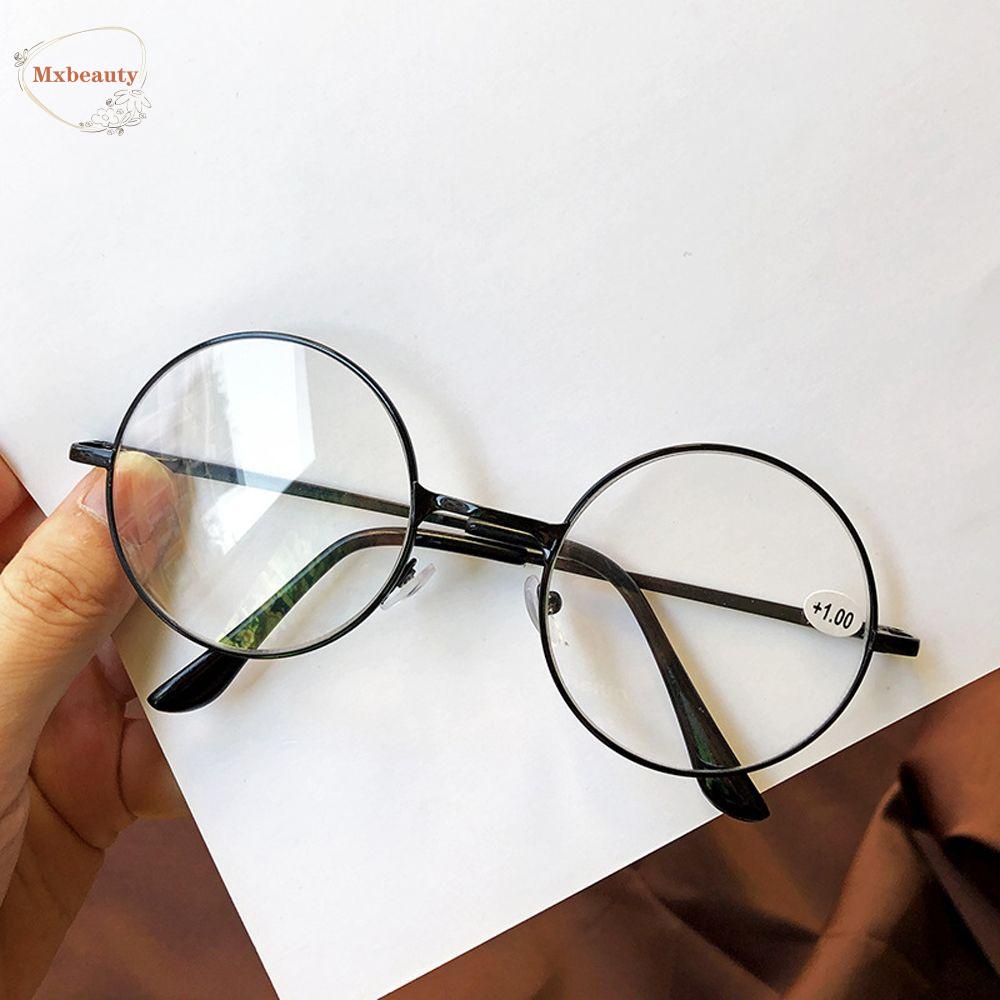 MXBEAUTY Presbyopia Kacamata Portable Pria Wanita Vision Care Bingkai Logam Bulat Hadiah Orang Tua Baca Pembesaran Hyperopia Eyewear