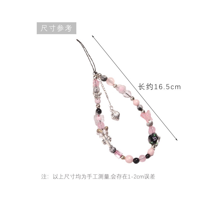 Liontin Strawberry Logam Akrilik Manik-Manik Kupu-Kupu Merah Muda Ponsel Strap Rantai Untuk iPhone Untuk Samsung Untuk OPPO Untuk VIVO Untuk Huawei Untuk Redmi Untuk Xiaomi Universal Bluetooth Earphone Case