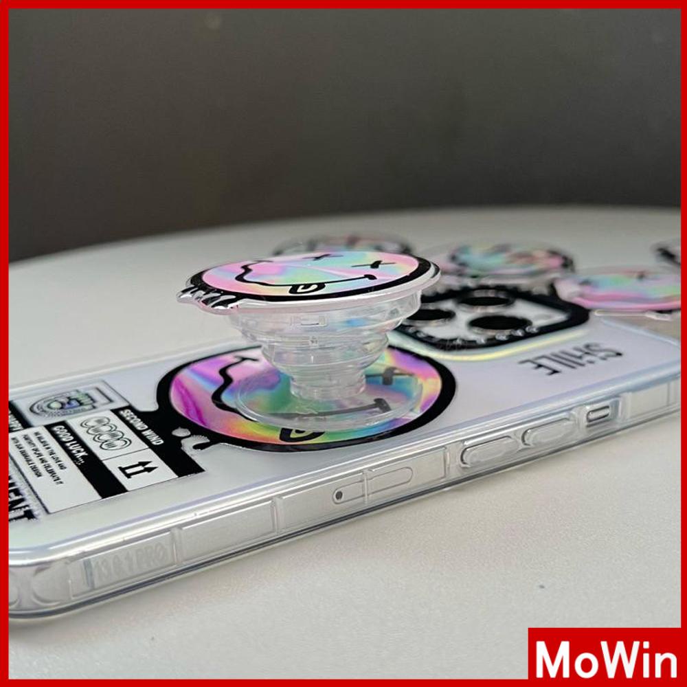 Case Ponsel Stand Griptok Beruang Lucu Gagang Akrilik Braket Lipat Kantong Udara Transparan Kompatibel dengan Casing Ponsel iPhone Simple Keren Berubah Smiley Kreatif