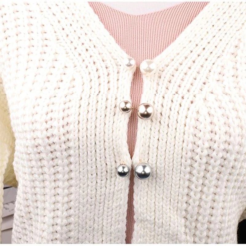 Bros Mutiara Imitasi Ganda Sederhana Wanita Gadis Indah Elegan Mantel Cardigan Tetap Pengaman Pin Gesper Fashion Perhiasan Dekorasi
