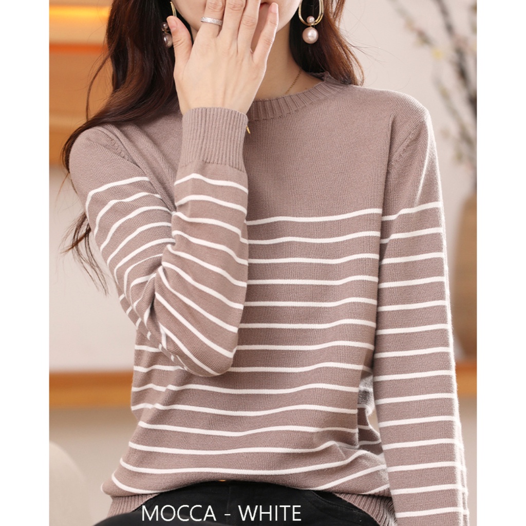 Blouse kombi stripe garis garis sweater blaster lengan panjang wanita