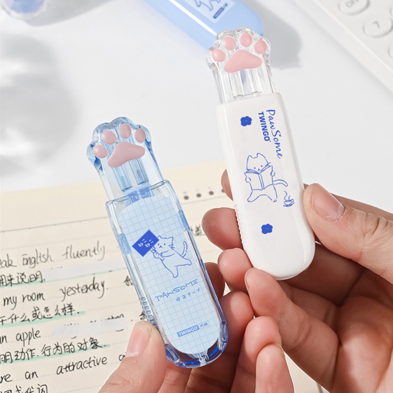 Pita koreksi tipe tekan kucing lucu / Mini Portable Correction Band / Simple Erasure Tape / alat tulis kreatif dapat diganti Core korea perlengkapan kantor sekolah