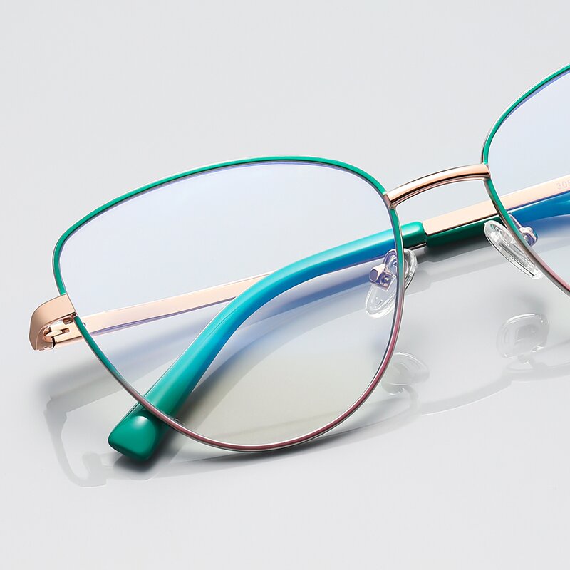 (YUZHU) Western Fashion Optical Eyeglasses Metal Frame Cat Eye Anti Blue Light Two Tone Paint Eyeglasses Untuk Wanita