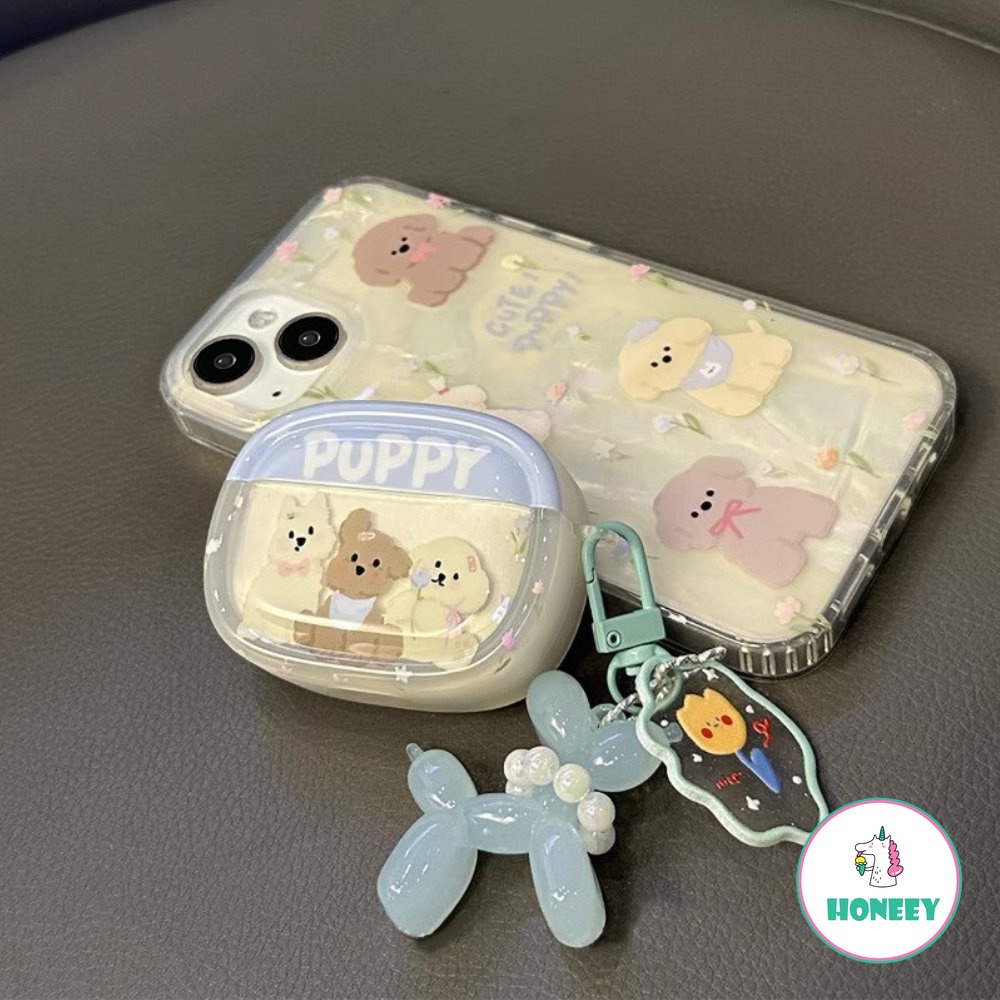 Korea Bunga Lucu Puppy Headset Case Untuk Airpods Pro 2case Dengan Balon Anjing Liontin Nirkabel Earphone Cover Untuk Airpods 1 2 3