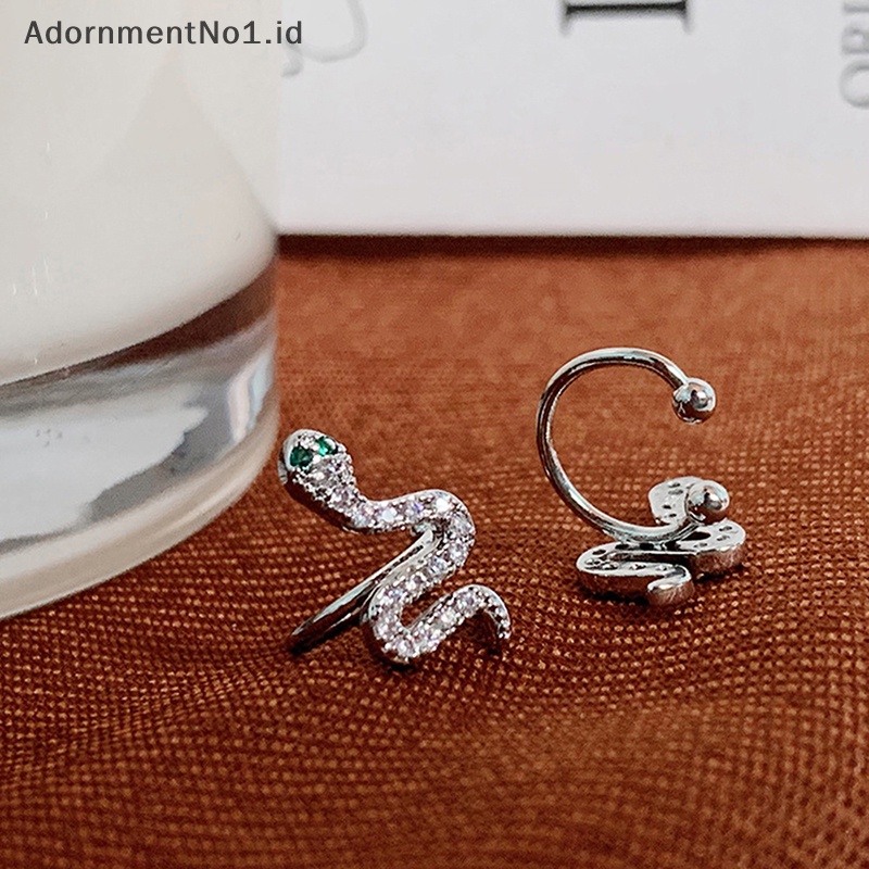 [AdornmentNo1] 1pasang manset telinga ular Non anting klip telinga untuk wanita pria Fake Cartilage Earring Cuff Trend Jewelry