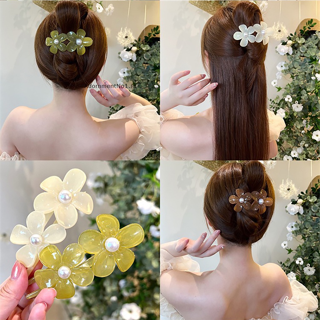 [AdornmentNo1] Tender Double bunga Duckbill klip hiasan kepala mutiara klip akrilik Fashion elegan jepit rambut untuk gadis wanita hiasan perhiasan rambut