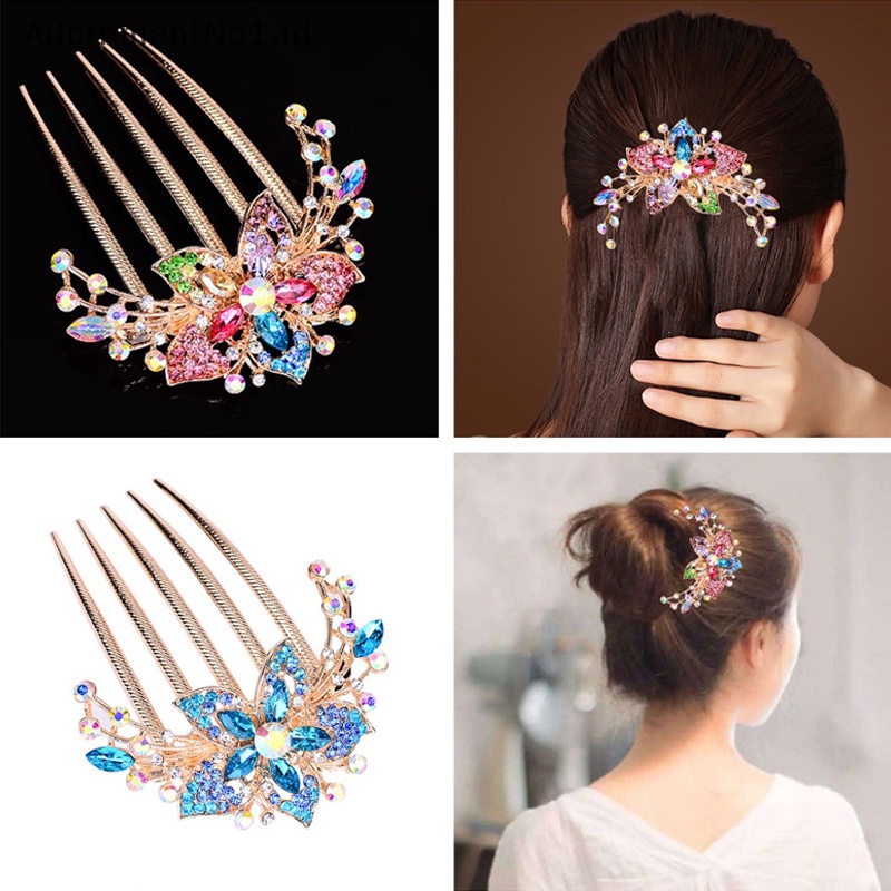 [AdornmentNo1] 2023 Vintage bunga kristal Hairclips Fashion berlian imitasi sisir rambut mengkilap jepit rambut untuk wanita aksesoris rambut hadiah