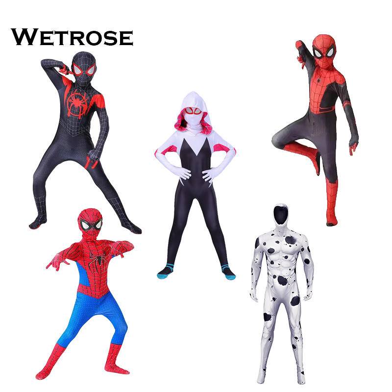 【Wetrose】 Spider Man Spiderman Spider-man Miles Gwen Spot Amazing Far From Home Cosplay Anak Anak Kid Dewasa Wanita Children's Halloween Costume Kostum