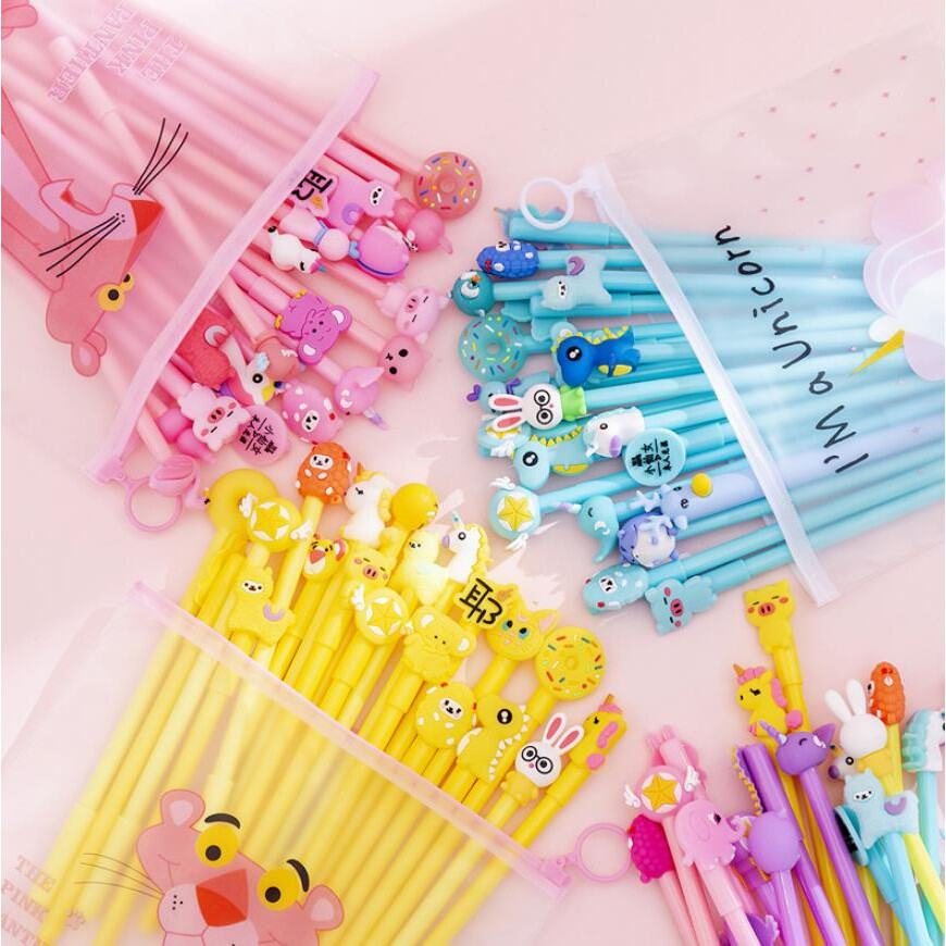 

[Pasti Murah] 1 Lusin Pen Gel Karakter Lucu Isi 12Pcs GRATIS Tempat Pensil Transparan