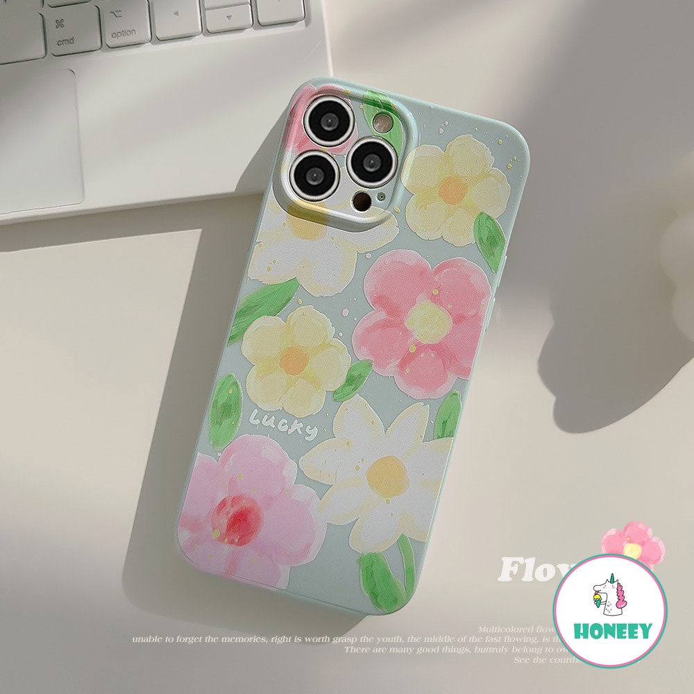 Retro Summer Pink Flowers Oil Painting Art Girls Phone Case for IPhone 14 13 12 11 Pro Max 14 Plus Case Cute Cartoon Lucky Cover