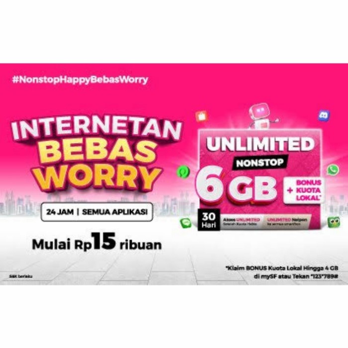 Perdana Kartu Internet Data Smartfren Nonstop Unlimited 6GB 1 Bulan